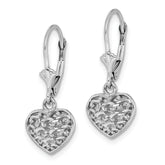 14K White Gold 3-D Mini D/C Puffed Heart Leverback Earrings